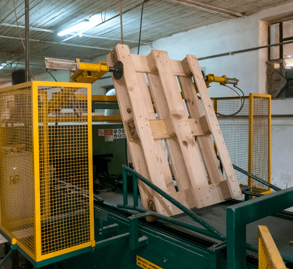 EPAL Euro pallet undergoing a process in an industrial setting