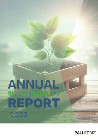sustainability report cover with a plant inside crate
