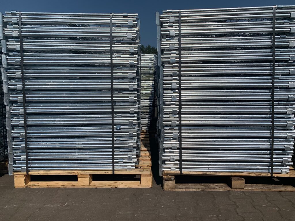 metal pallet racks folded on the pallet