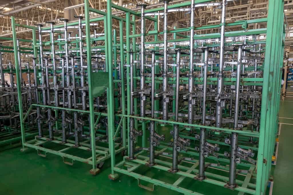 metal racks in the warehouse