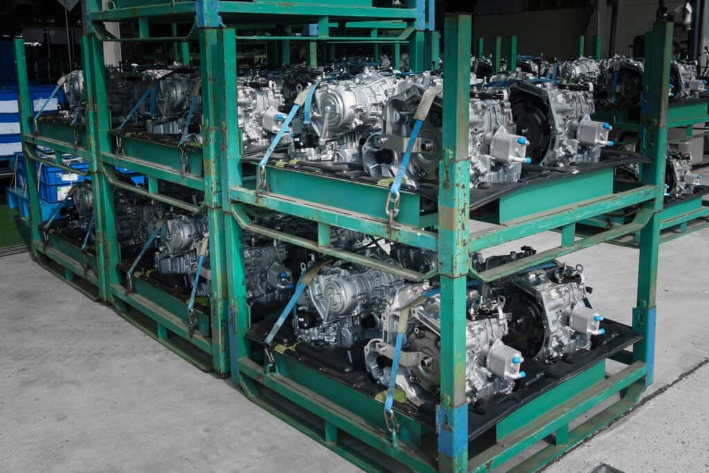 engines in the metal rack