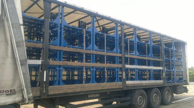 steel pallet racks in the truck